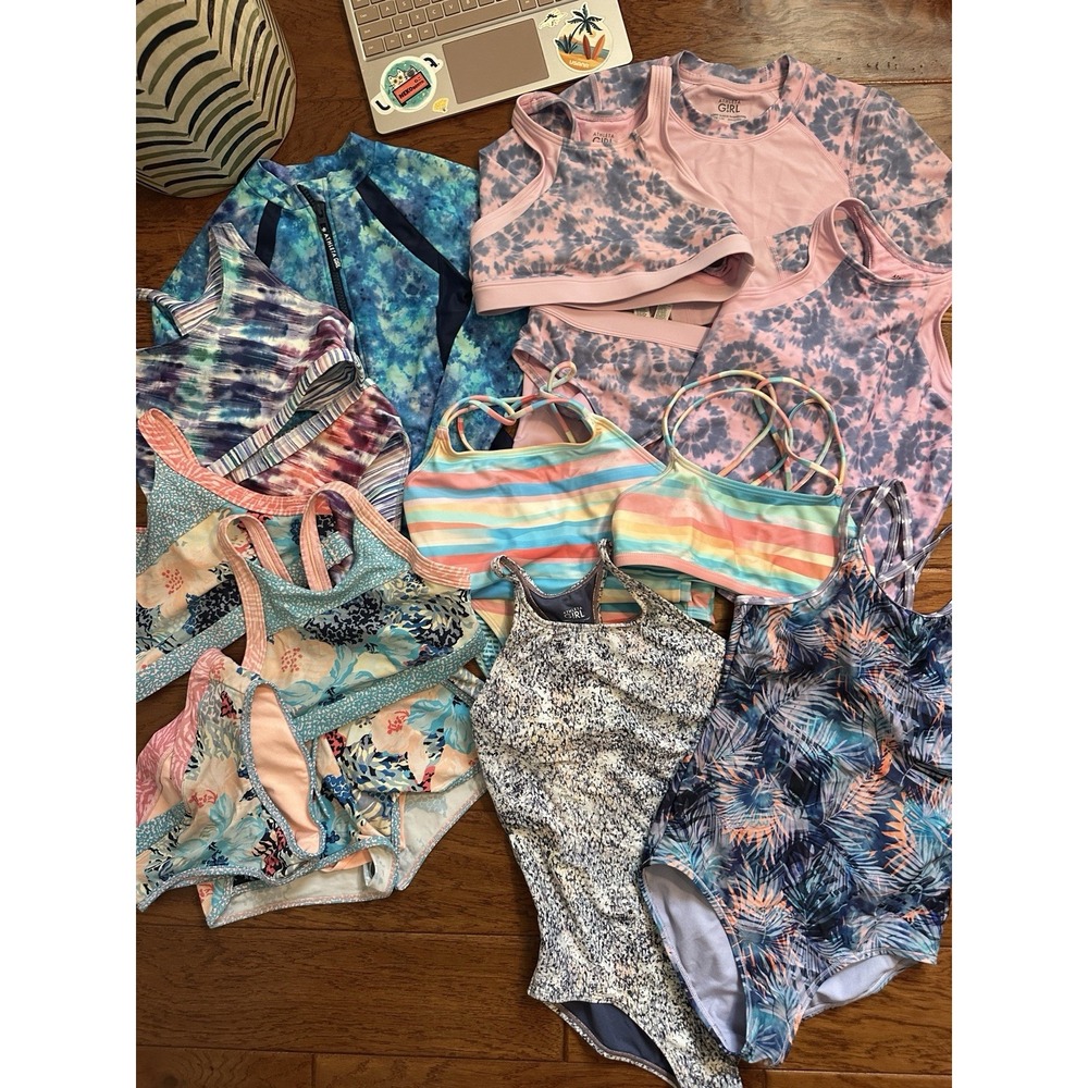 Athleta Girl Size 8 10 M Swimsuit Lot 16 Pcs One Piece Rashguard Bikini